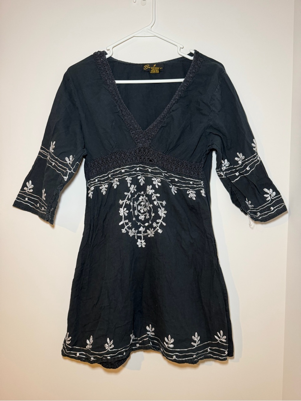 Beach By Exist Navy/White Embroidered Babydoll Swim Cover Up Dress Women’s Large